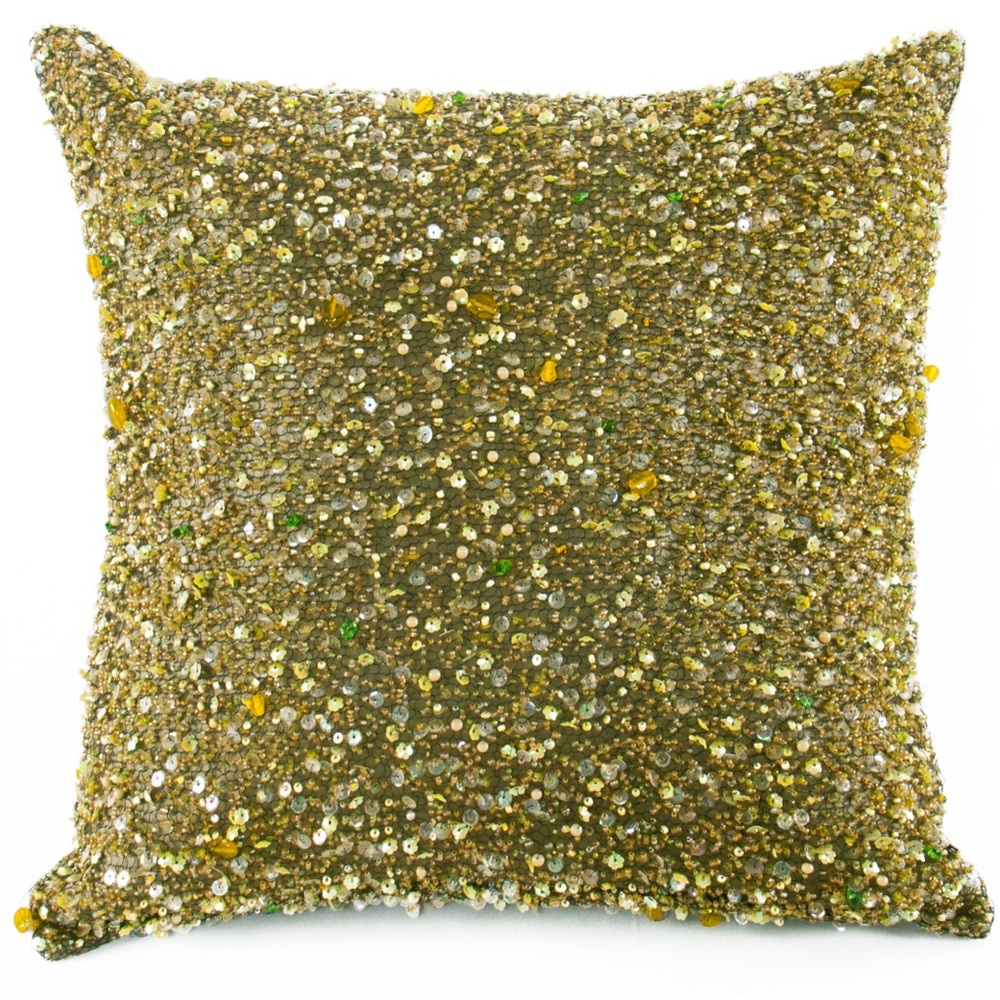 Sabira Collection Handmade Beaded Olive Throw Pillow Case